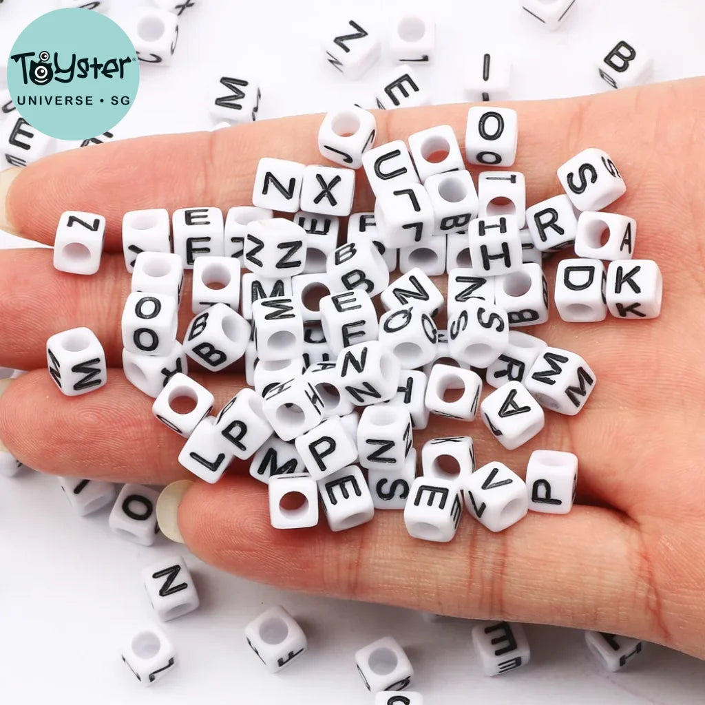Square White And Black Mixed Letter Acrylic Beads
