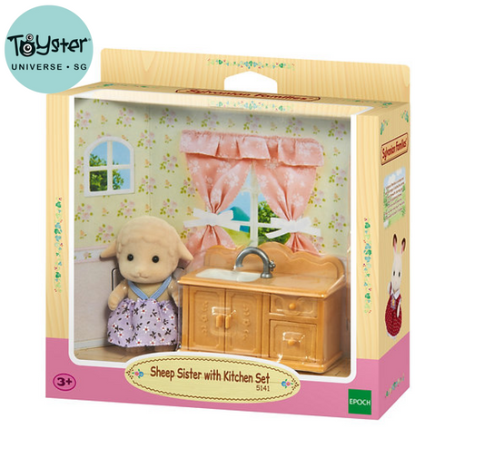 Sylvanian Families Sheep Sister With Kitchen Set