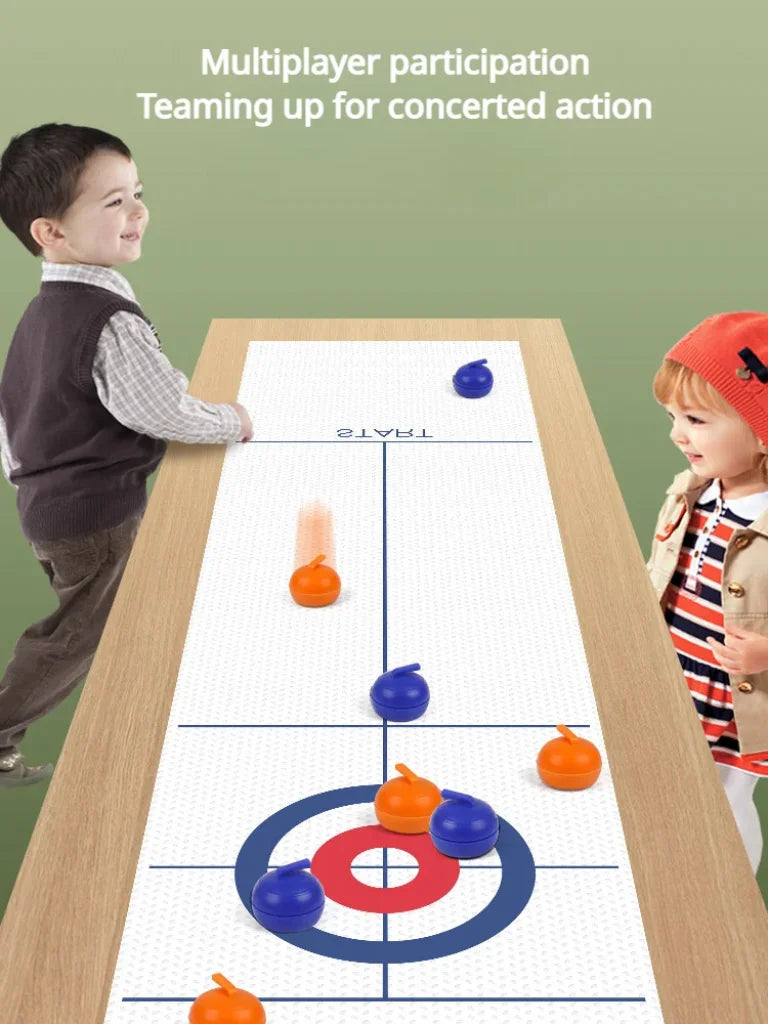 Tabletop Curling Game With 8 Rollers & Shuffleboard Pucks