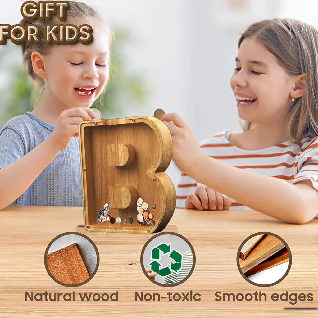 Twenty Six Letters Piggy Bank Wooden Coin
