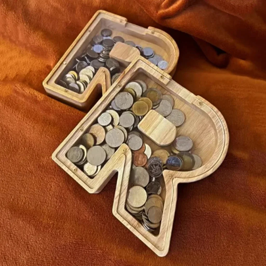 Twenty Six Letters Piggy Bank Wooden Coin