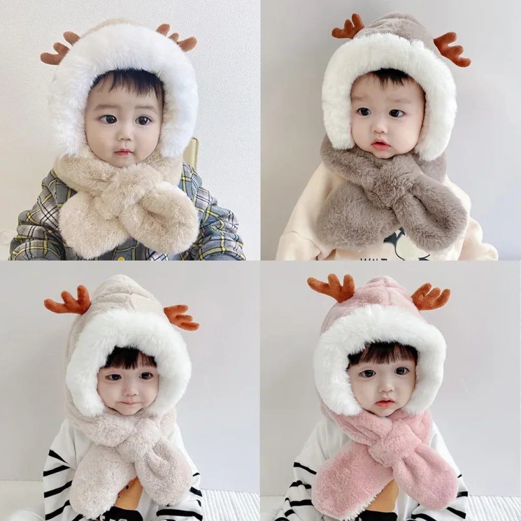 Winter Baby Hat Scarf One-Piece Faux Fur 6-30M
