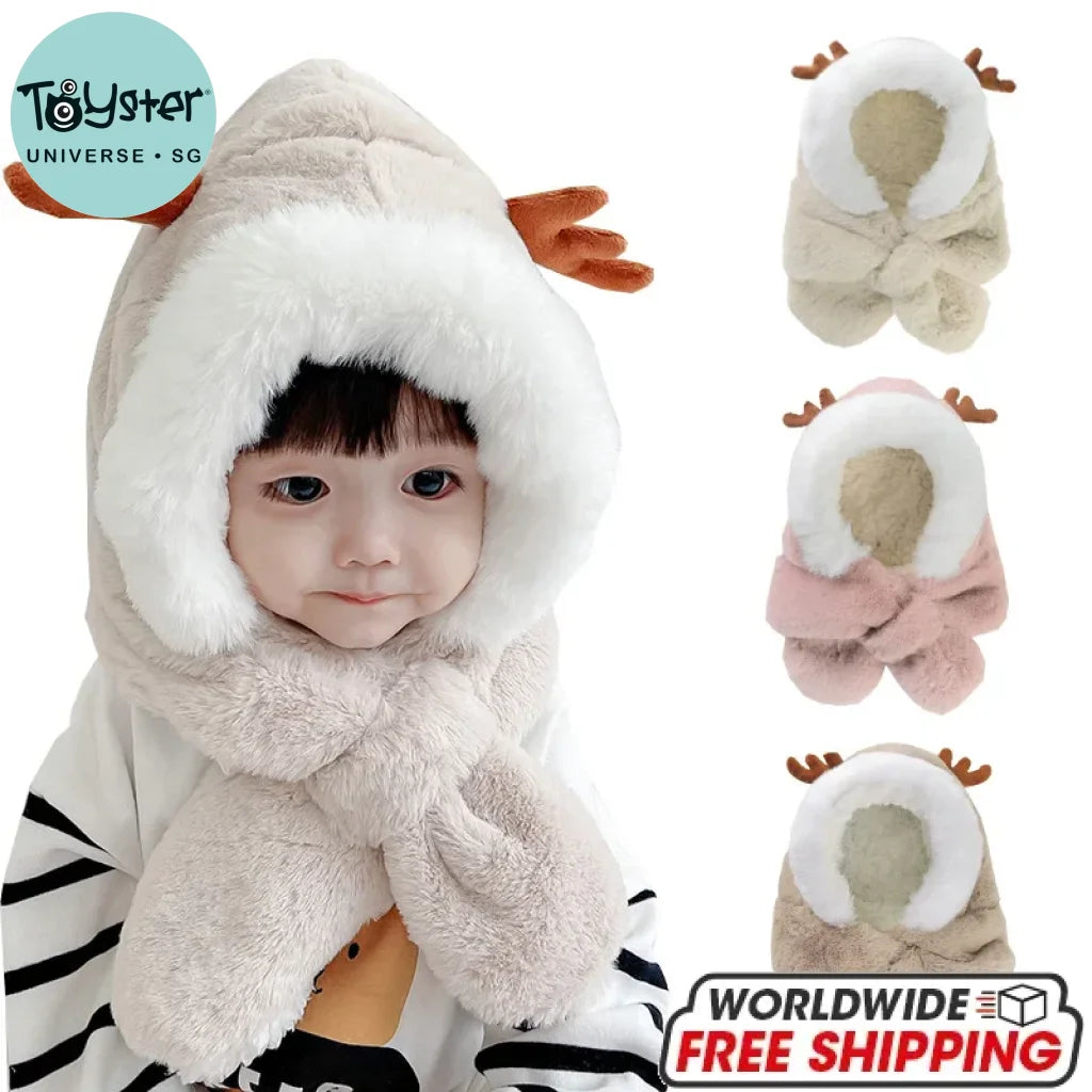Winter Baby Hat Scarf One-Piece Faux Fur 6-30M