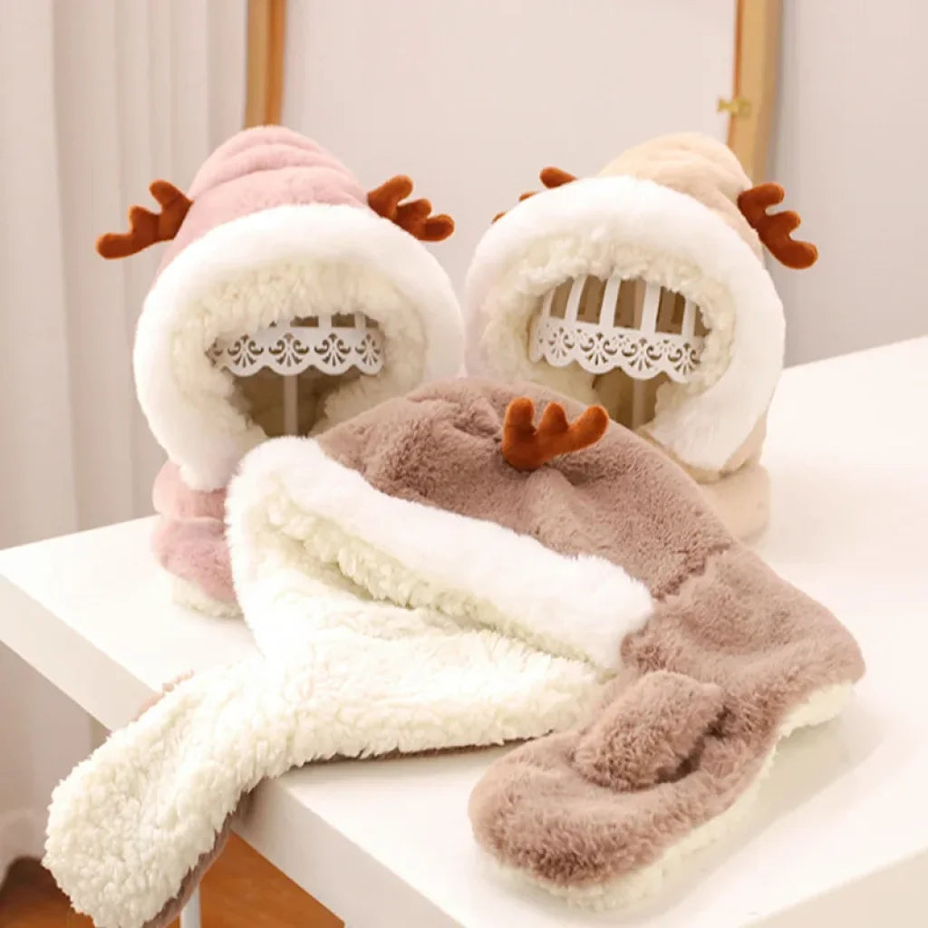 Winter Baby Hat Scarf One-Piece Faux Fur 6-30M