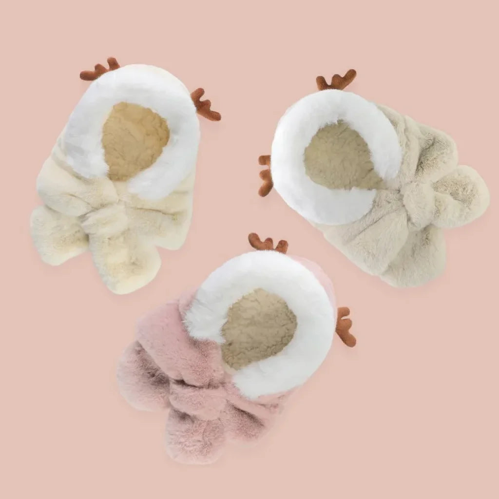 Winter Baby Hat Scarf One-Piece Faux Fur 6-30M