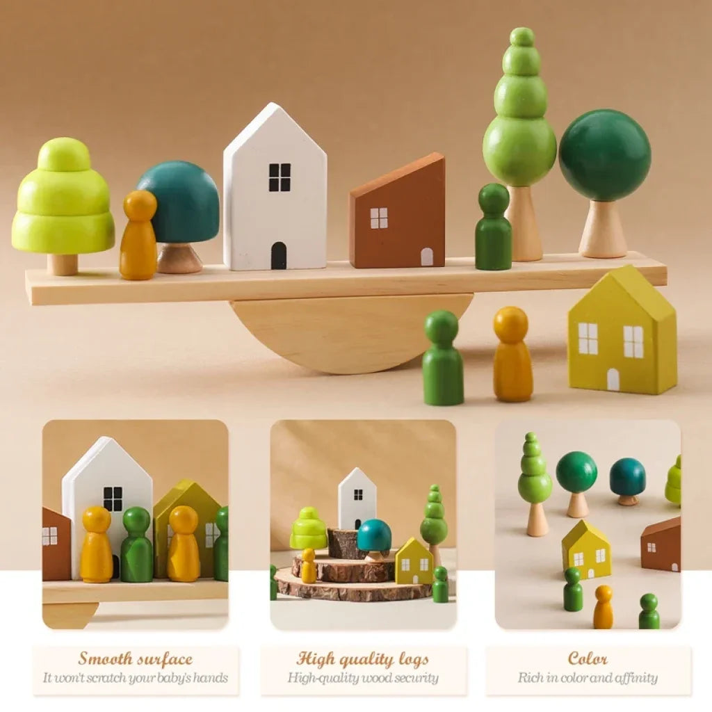 Wooden Baby Animal Balance Board Threading Stacking Toys