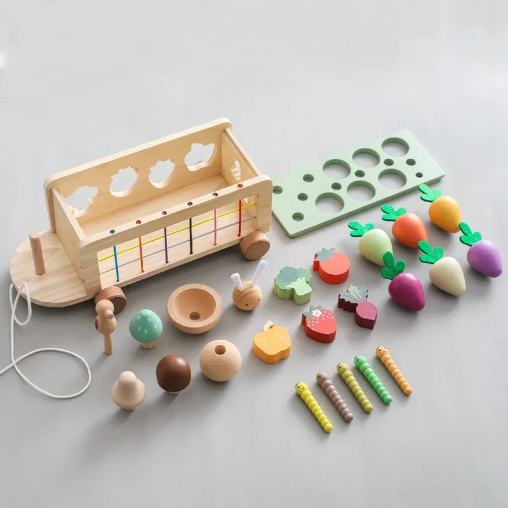 Wooden Turnip Car Stretch Rope Hand-Pulled
